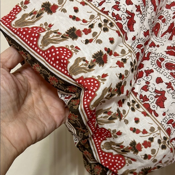 Calypso St. Barth Cotton Boho Top Red and White Pattern Keyhole Neck with Ties - Picture 12 of 16